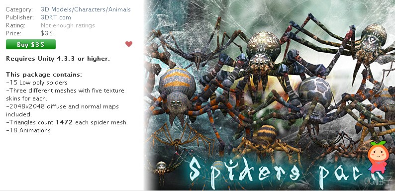 Spiders Pack 1.0 unity3d asset U3D模型下载 unity官网资源