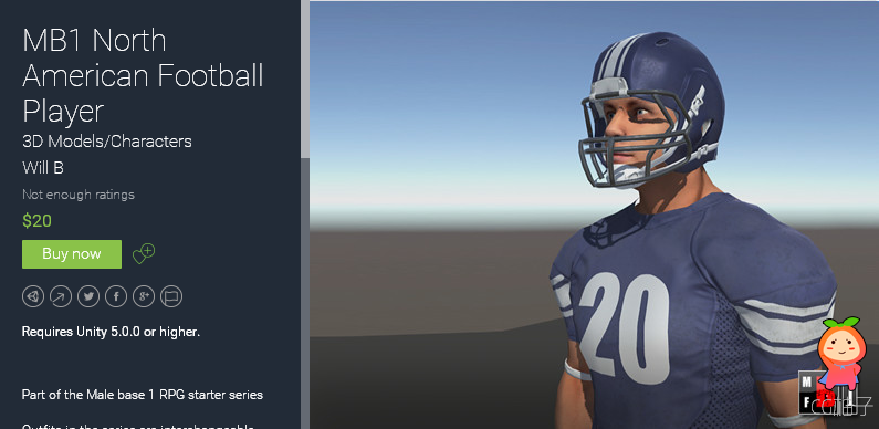 MB1 North American Football Player 1.1 unity3d asset U3D模型下载 unity插件