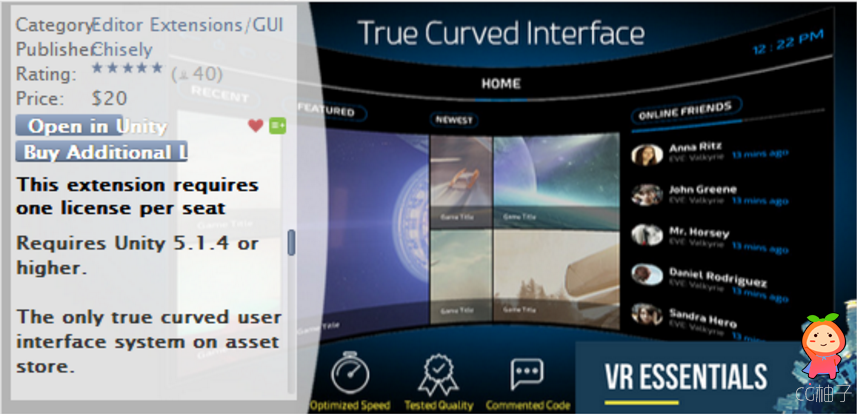 unity3d (最新)Curved UI v1.7p5 VR Ready Solution