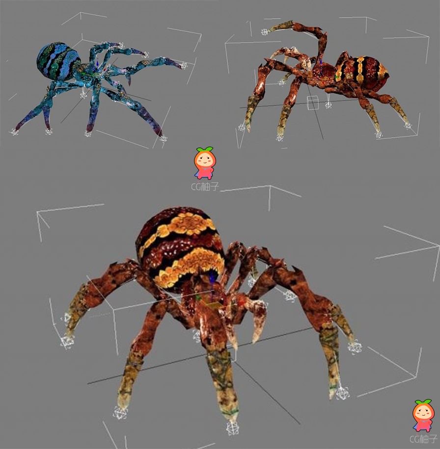 毒蜘蛛次世代3d模型免费下载+两套贴图+骨骼全套动作 3dmax
