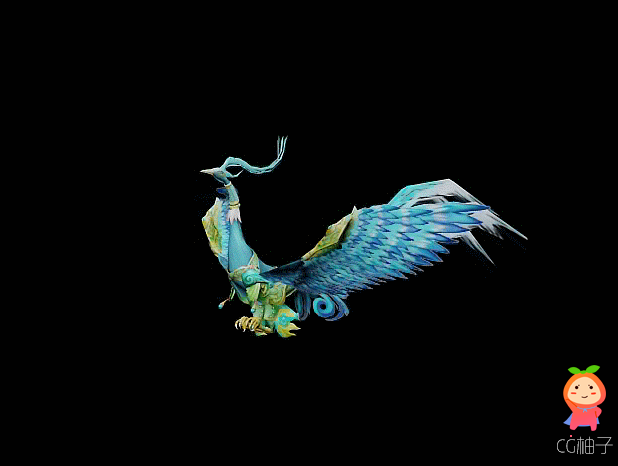 凤凰3D模型 蓝凤凰飞翔的动作骨骼蒙皮3dmax免费下载
