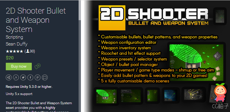 2D Shooter Bullet and Weapon System 1.4.1 unity3d asset unity3d下载