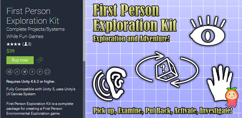 First Person Exploration Kit 1.1 unity3d asset U3D插件下载 Unity官网资源