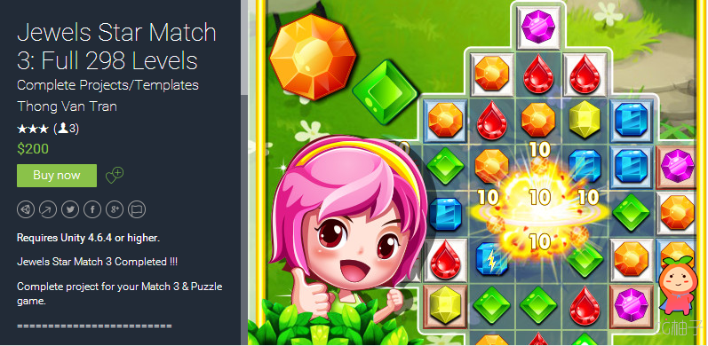 Requires Unity 4.6.4 or higher. Jewels Star Match 3 Completed !!!  Complete project for your Match 3 ...