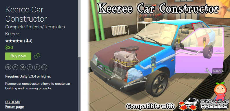 Keeree Car Constructor 1.1 unity3d asset U3d插件下载，Unity3d论坛资源