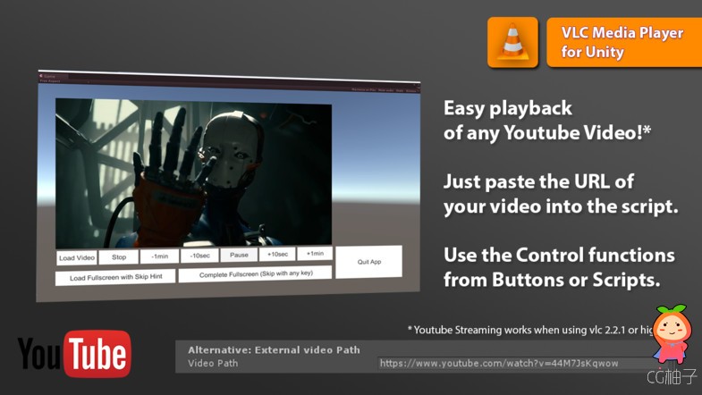 VLC Media Player for Unity with Youtube 1.05 unity3d asset U3D插件 ios开发