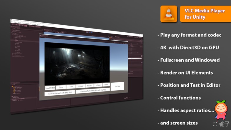 VLC Media Player for Unity with Youtube 1.05 unity3d asset U3D插件 ios开发