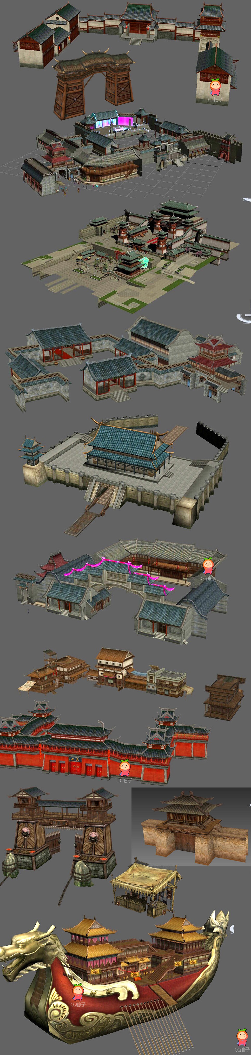 《武神》游戏场景模型下载 3D建筑场景+场景物件模型 