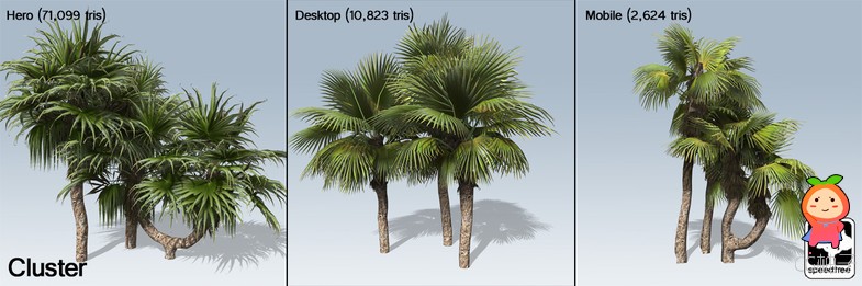 Chinese Fan Palm Package 1.0 unity3d asset U3D模型插件下载 unity3d下载