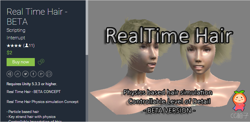 Requires Unity 5.3.3 or higher. Real Time Hair - BETA CONCEPT  Real Time Hair Physics simulation Con ...