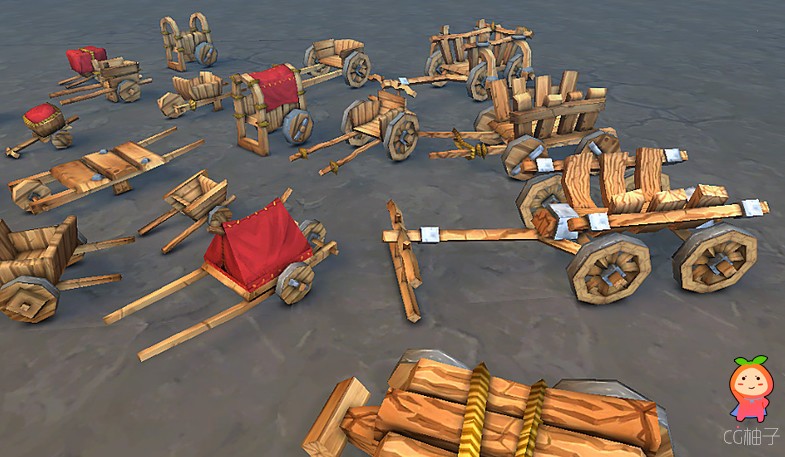 Medieval Low-Poly Carts 0.3 unity3d asset U3D插件模型下载 unity3d shader