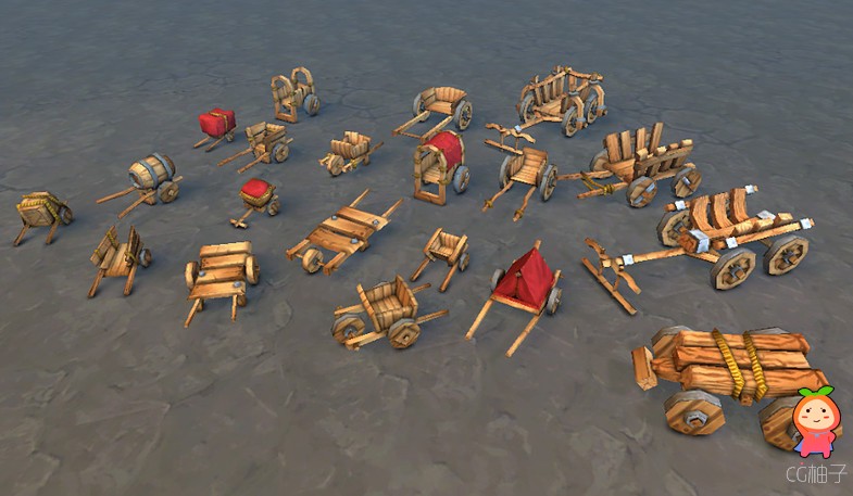 Medieval Low-Poly Carts 0.3 unity3d asset U3D插件模型下载 unity3d shader