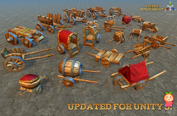 Medieval Low-Poly Carts 0.3 unity3d asset U3D插件模型下载 unity3d shader