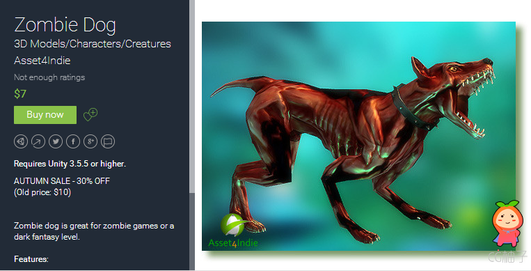 Requires Unity 3.5.5 or higher. AUTUMN SALE - 30% OFF (Old price: )   Zombie dog is great for zom ...