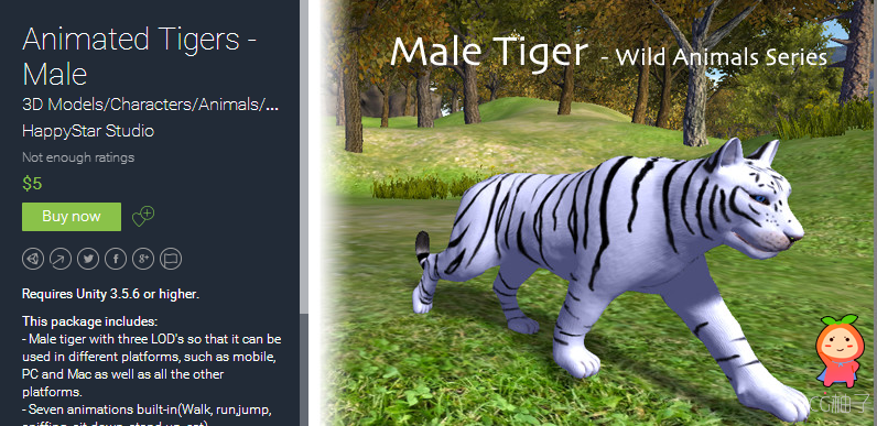 Animated Tigers - Male 1.3 unity3d asset U3D模型下载 Unity3d论坛