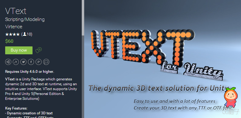 Requires Unity 4.6.0 or higher. VText is a Unity Package which generates dynamic 2d and 3D text at r ...