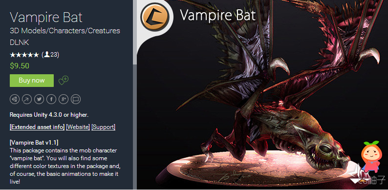 Vampire Bat 1.1 unity3d asset U3D插件模型下载 unitypackage模型