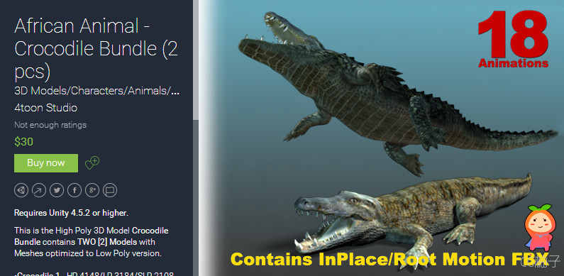 Requires Unity 4.5.2 or higher. This is the High Poly 3D Model Crocodile Bundle contains TWO [2] Mod ...
