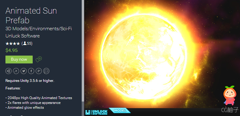 Animated Sun Prefab 1.1 unity3d asset Unity3d插件模型下载 unity官网