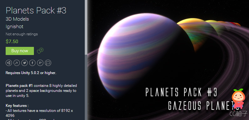 Requires Unity 5.0.2 or higher.  Planets pack #1 contains 8 highly detailed planets and 2 space back ...