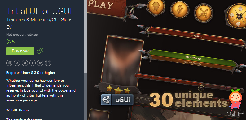 Requires Unity 5.3.0 or higher. Whether your game has warriors or tribesmen, this Tribal UI demands  ...