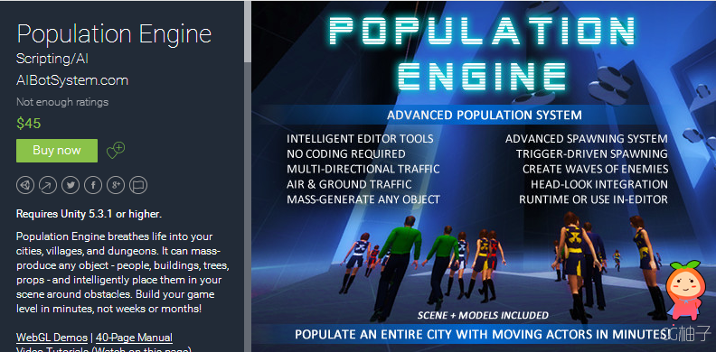 Requires Unity 5.3.1 or higher. Population Engine breathes life into your cities, villages, and dung ...