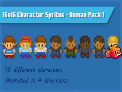 16x16 Character Sprites Human Pack 1.0 unity3d插件模型 unitypackage插件