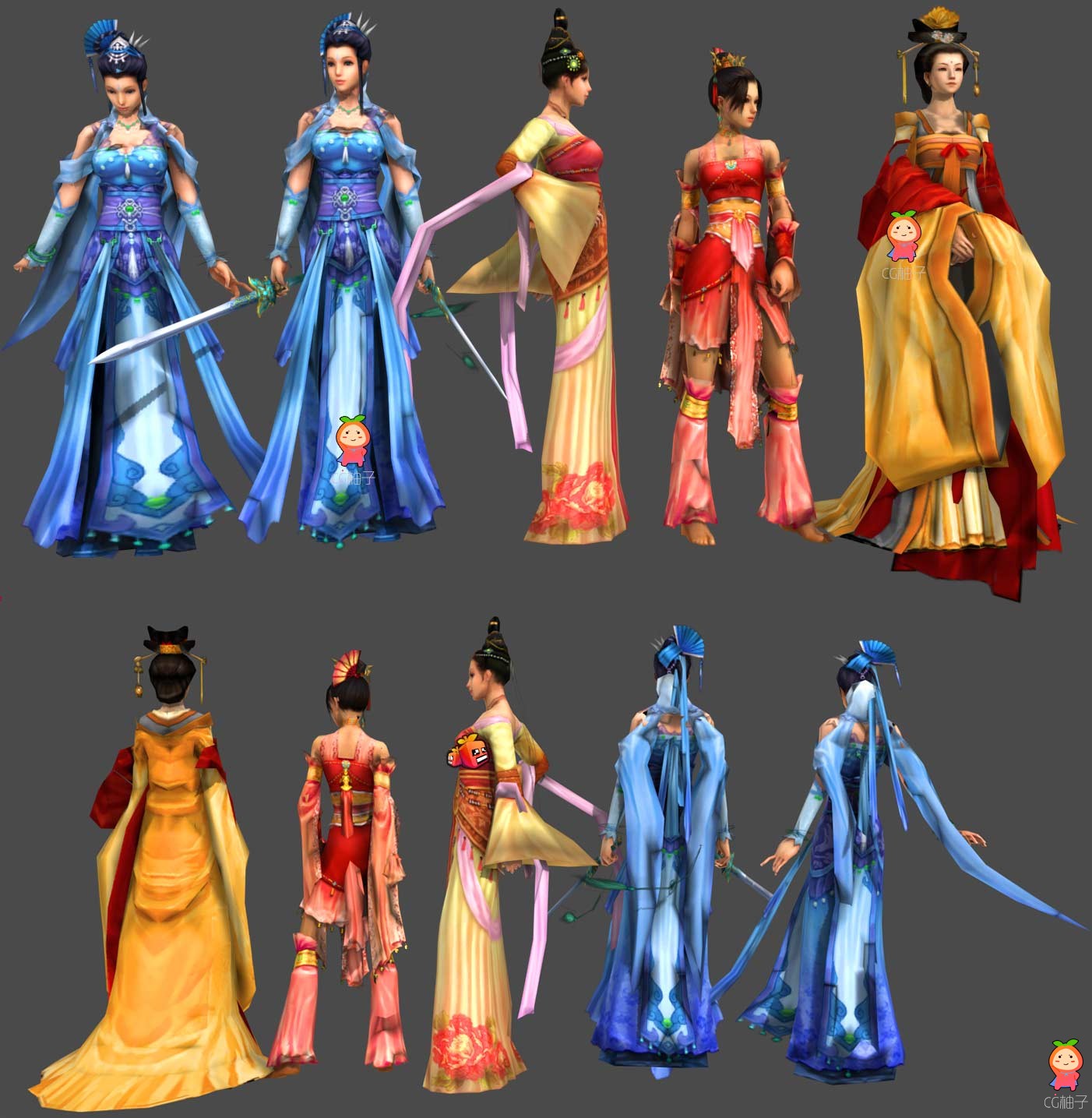《剑网3》美女 妃子 女剑客3D模型下载 娘娘3D角色模型-免费