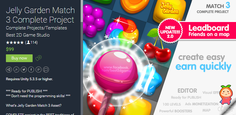  Jelly Garden Match 3 Complete Project 2.01 unity3d asset Unity3d官网 Unitypackage插件资源