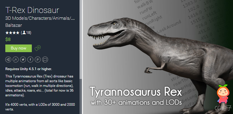 T-Rex Dinosaur 1.2 unity3d asset U3D插件模型 Unity3d论坛资源
