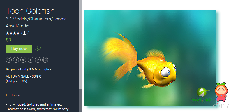 Toon Goldfish 1.0 unity3d asset Unity3d论坛资源 unitypackage插件