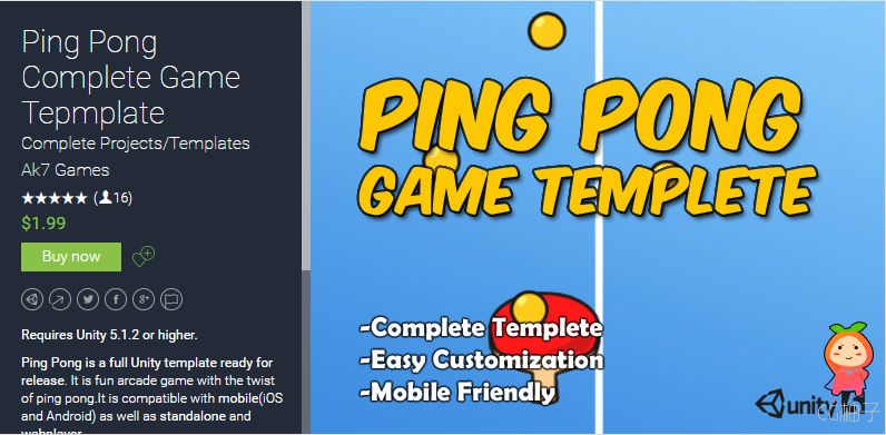 Ping Pong Complete Game Tepmplate 1.1 unity3d asset Unity官网 ios开发