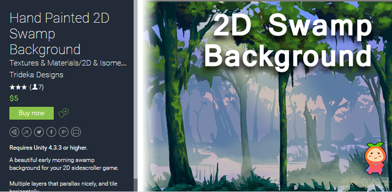 Hand Painted 2D Swamp Background 1.1 unity3d asset U3D插件下载，Unity3d教程素材