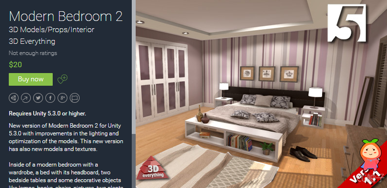 Modern Bedroom 2 1.1 unity3d asset U3D模型下载 Unity3d论坛资源