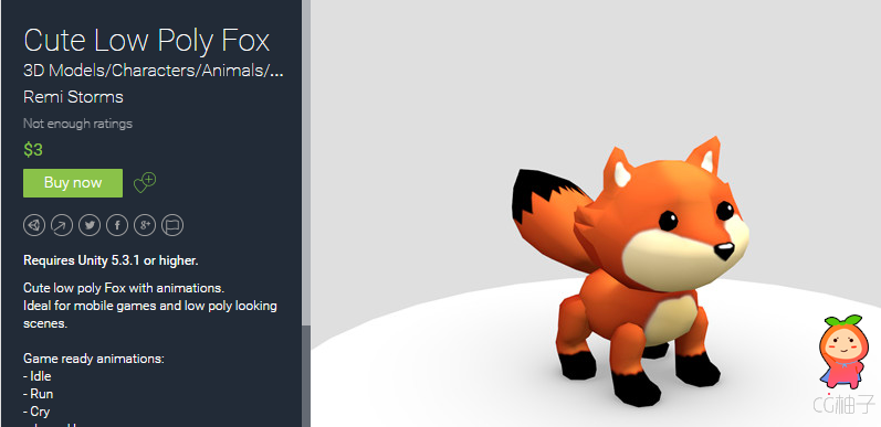 Cute Low Poly Fox 1.0 unity3d asset U3D模型下载 Unity3d论坛