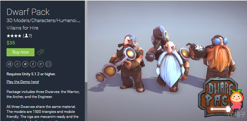  Dwarf Pack 1.0 unity3d asset U3D模型 Unitypackage插件下载