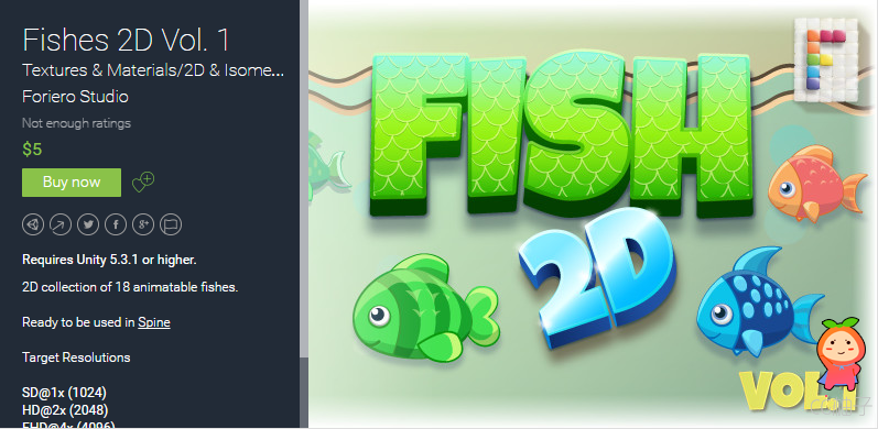 Fishes 2D Vol. 1 1.0 unity3d asset unity编辑器 Unity教程