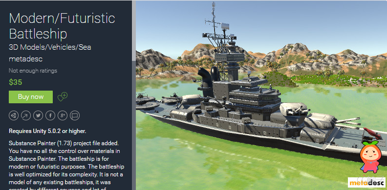 ModernFuturistic Battleship 1.0 unity3d asset unity3d模型 ios开发