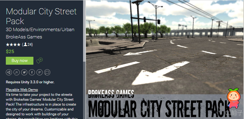 Modular City Street Pack .94 unity3d asset unity3d教程 U3D模型下载