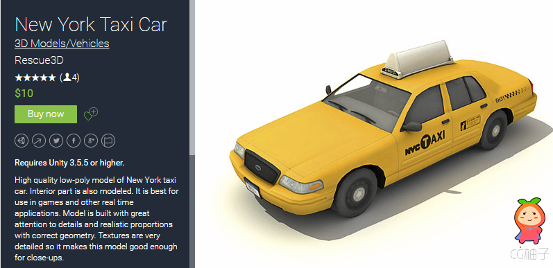 New York Taxi Car 1 unity3d asset unitypackage插件 unity3d论坛