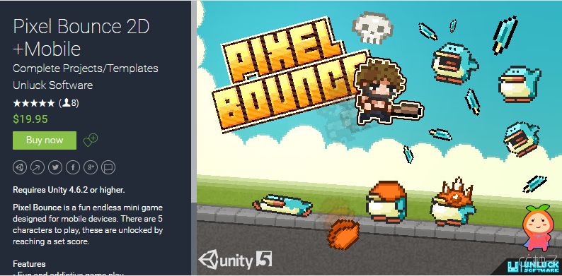 Pixel Bounce 2D +Mobile 1.15 unity3d asset Unity3d官网 Unity3d插件