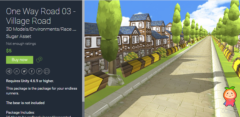 One Way Road 03 - Village Road 1.0 unity3d asset U3D插件 Unity3d编辑器