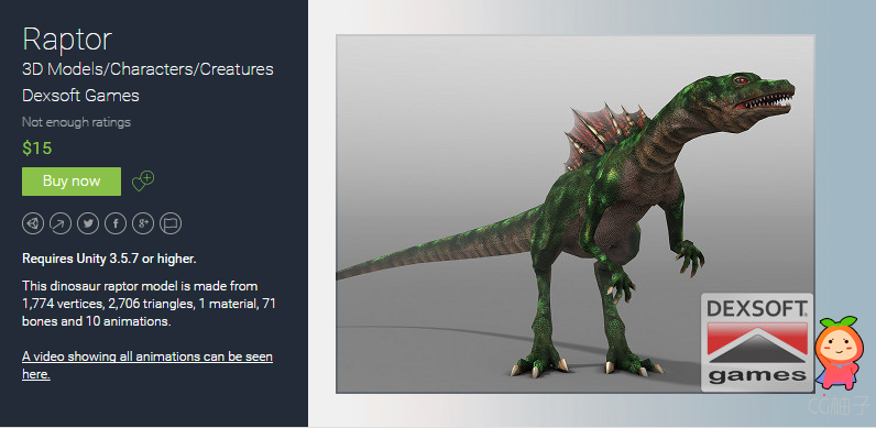 Raptor 1.0 unity3d asset U3D模型下载 Unity3d插件 ios开发