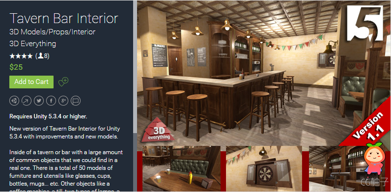 Tavern Bar Interior 1.0 unity3d asset U3D模型下载 Unity3d插件下载