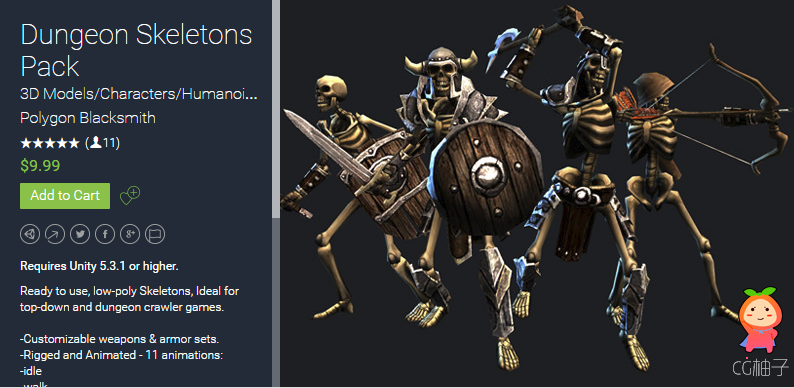 Dungeon Skeletons Pack 1.1 unity3d asset Unitypackage插件 U3D教程