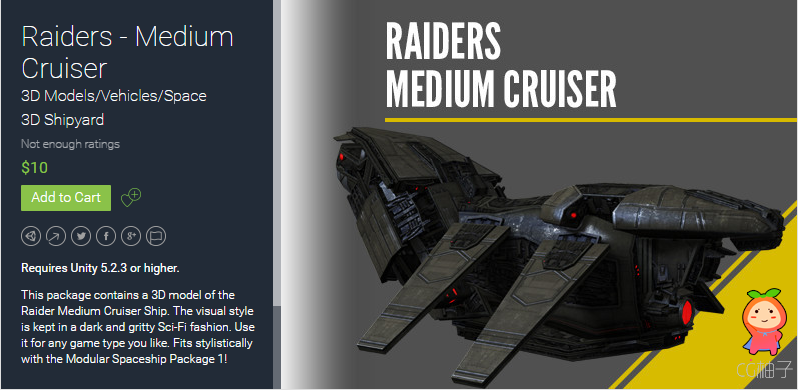 Raiders - Medium Cruiser 1.0 unity3d asset U3D模型 unity3d教程