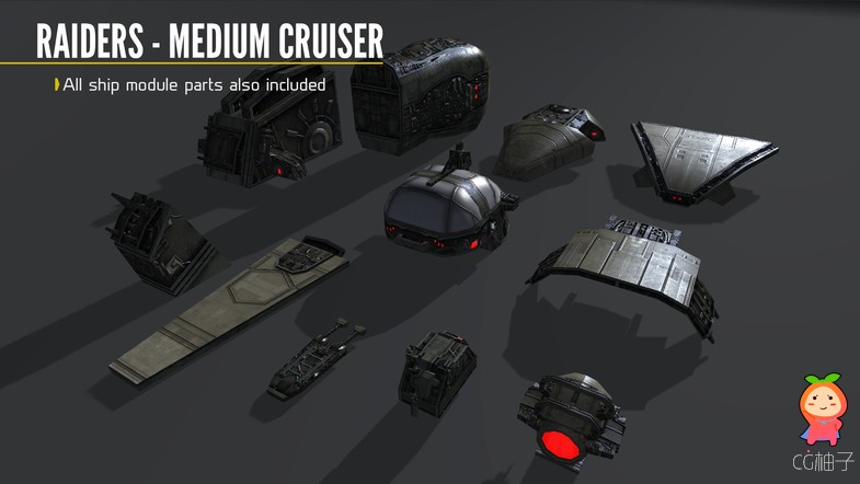 Raiders - Medium Cruiser 1.0 unity3d asset U3D模型 unity3d教程