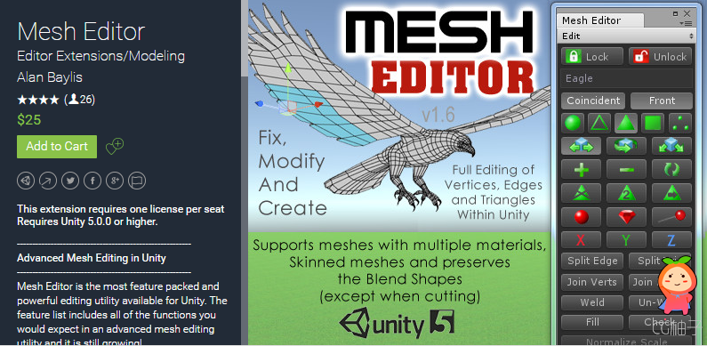 Mesh Editor 1.6 unity3d asset unity3d编辑器 unity插件论坛