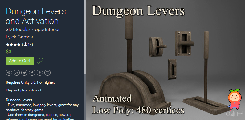 Dungeon Levers and Activation 1.2 unity3d asset Unity3d插件官网，unity编辑器下载。