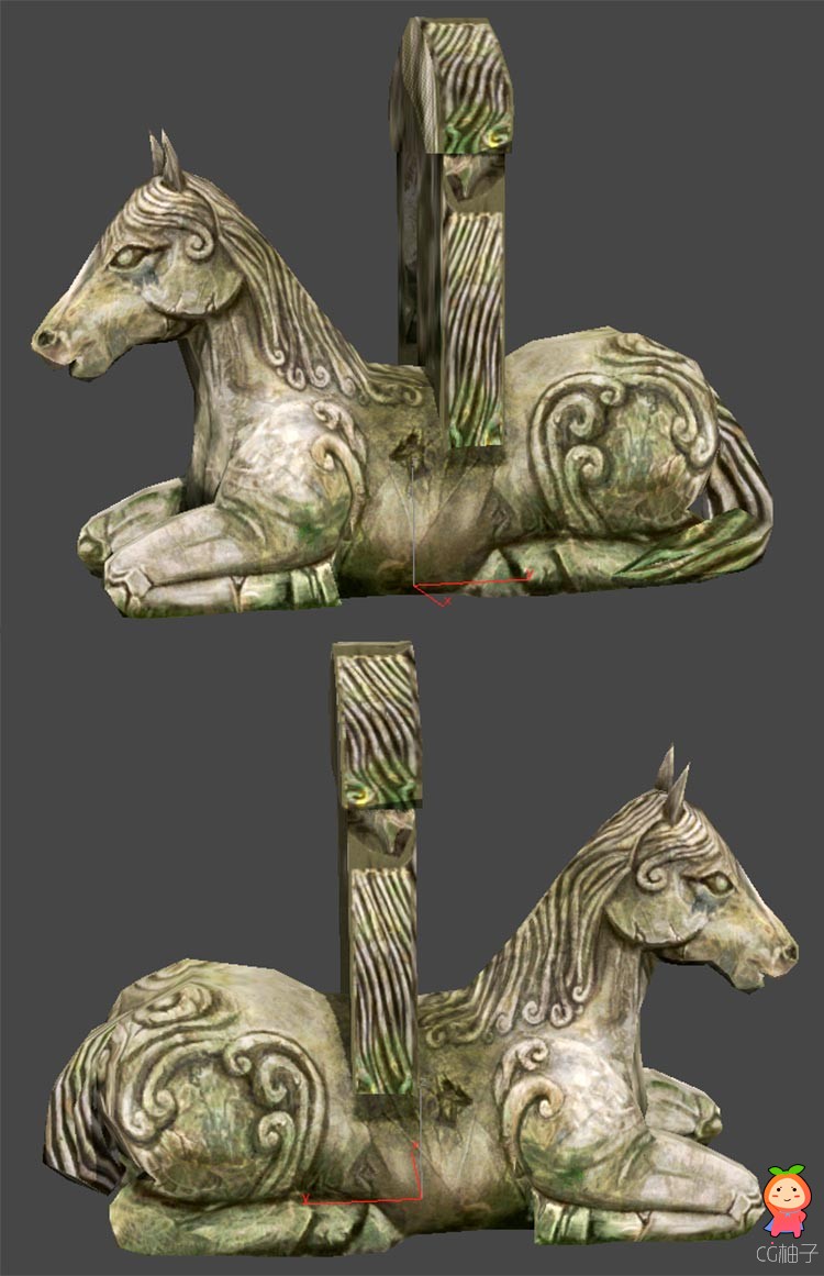 石碑3dmax免费下载 场景物件模型 东方古代马的石碑模型